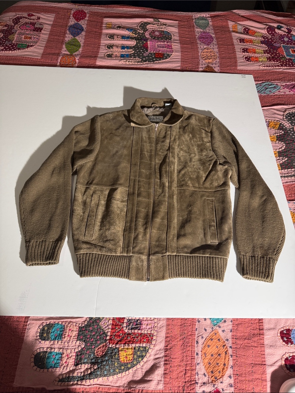Mister Man Suede Bomber Jacket in Olive Brown Vintage 70s
